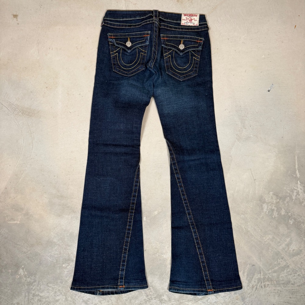 Vintage True Religion Joey Flare Jeans Dark Wash Twisted Seam Made USA Size 28